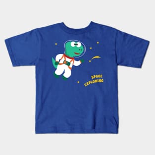 Funny dinosaur in space. Dinosaur in outer space. Kids T-Shirt